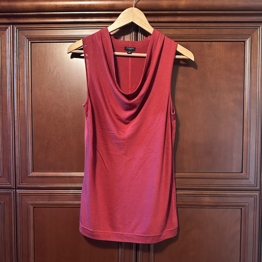 Ann Taylor Brick Red Sleeveless Draped Sweater